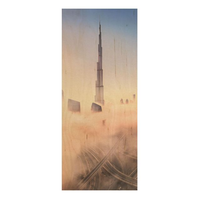 Quadro in legno - Heavenly skyline di Dubai - Pannello