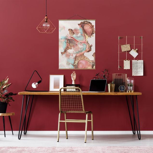 Foto su tessuto da parete con bastone - Elisabeth Fredriksson - Oro Acquerello Rosé - Verticale 4:3