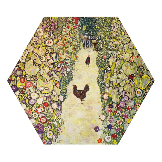 Esagono in Alluminio Dibond - Gustav Klimt - Garden Way con i polli