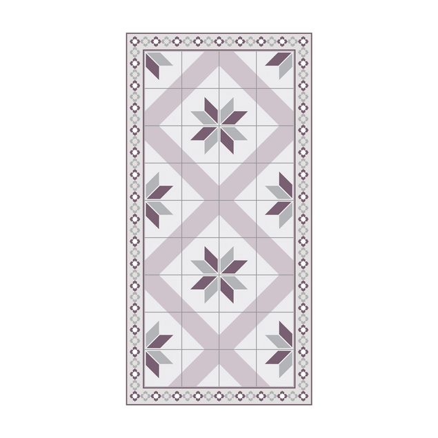Tappeto bagno grigio Piastrelle geometriche Fiore rombico lilla con bordo stretto