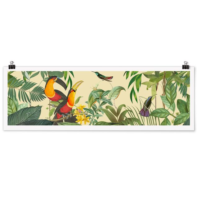 Poster - Vintage Collage - Birds In The Jungle - Panorama formato orizzontale