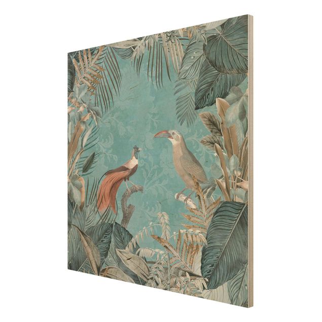 Stampa su legno - Vintage Collage - Birds Of Paradise - Quadrato 1:1