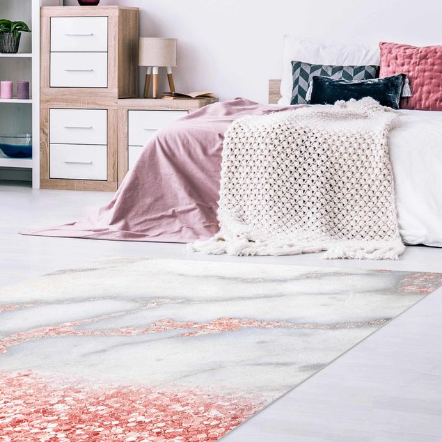Tappeti moderni soggiorno Effetto marmo con coriandoli rosa