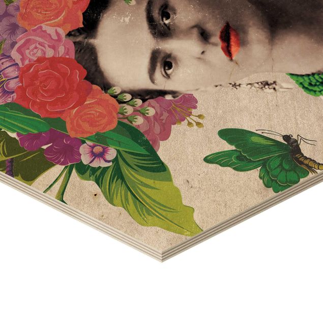 Esagono in legno - Frida Kahlo - Fiore Ritratto