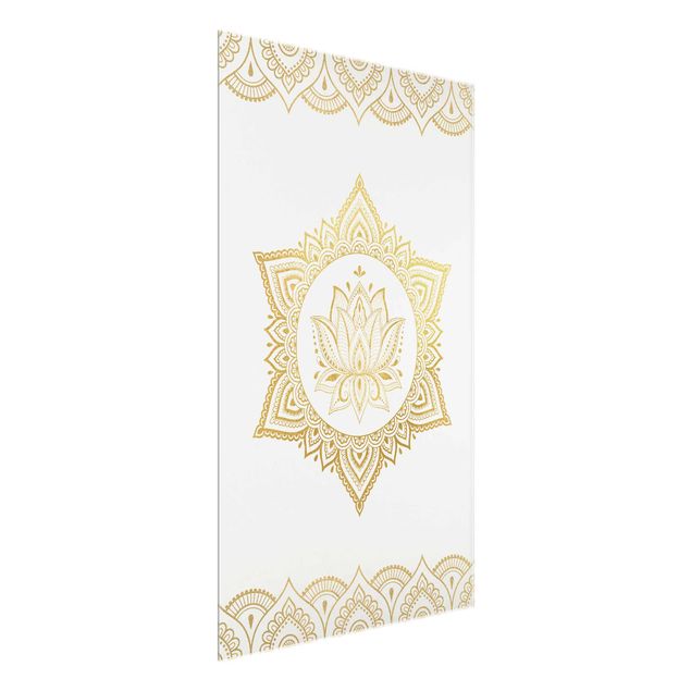 Quadro in vetro - Mandala Lotus illustrazione ornamento oro bianco - Orizzontale 2:3