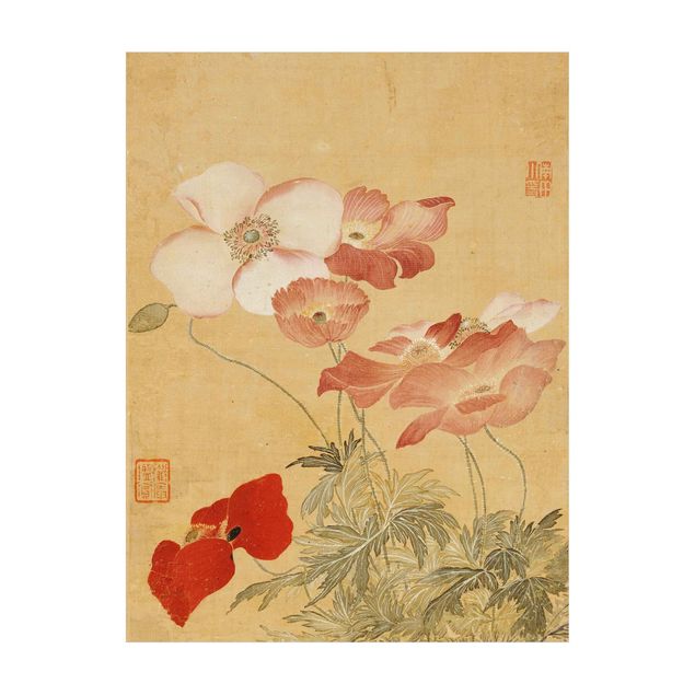 Tappeti beige Yun Shouping - Fiore di papavero