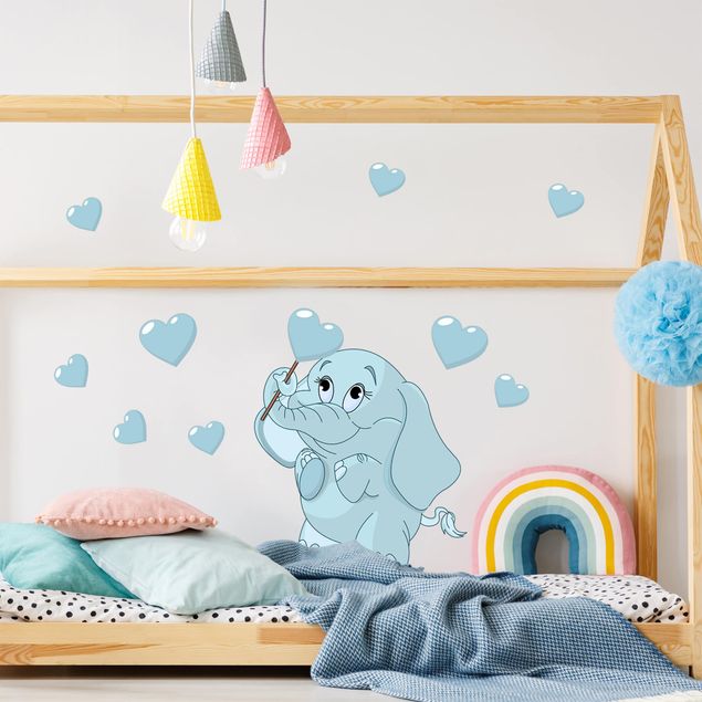 Adesivo murale bambini - Baby elefantino blu con cuori