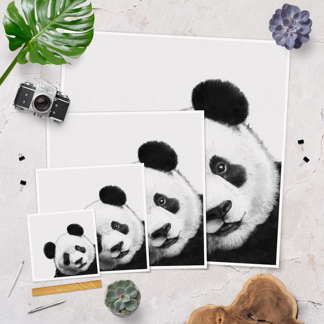 Poster - Illustrazione pittura Panda Bianco e nero - Quadrato 1:1