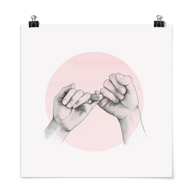 Poster - Illustrazione mani Amicizia Circle Rosa Bianco - Quadrato 1:1
