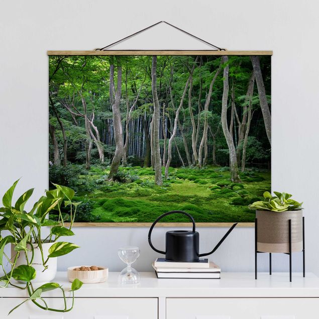 Foto su tessuto da parete con bastone - Foresta giapponese - Orizzontale 3:4