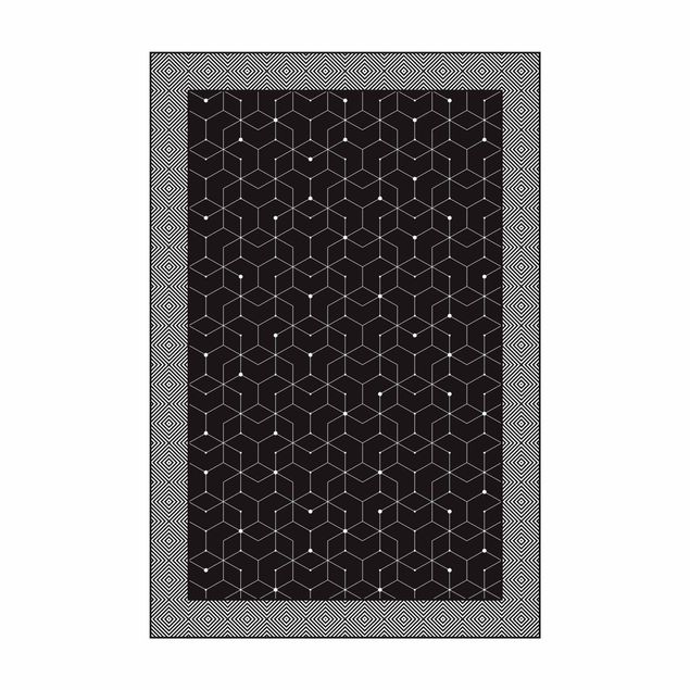 Tappeto bianco e nero moderno Piastrelle geometriche linee tratteggiate nero con bordo