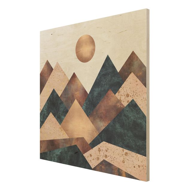 Stampa su legno - Geometrico Monti bronzo - Quadrato 1:1