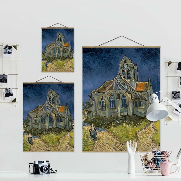 Foto su tessuto da parete con bastone - Vincent Van Gogh - Chiesa di Auvers-sur-Oise - Verticale 4:3