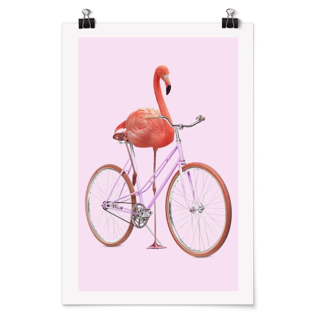 Poster - Flamingo con la bicicletta - Verticale 3:2