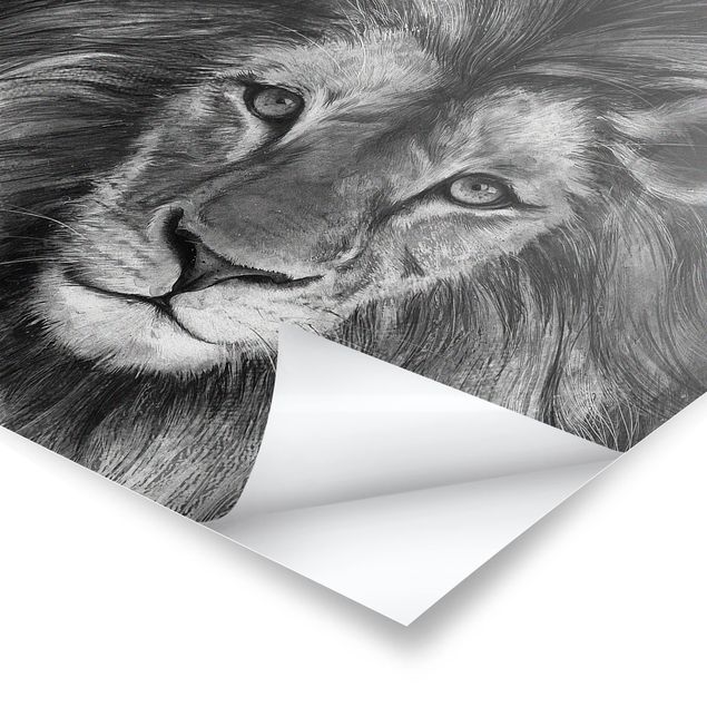 Poster - Illustrazione del leone Monochrome Pittura - Verticale 4:3