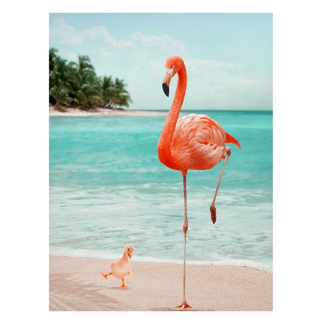 Lavagna magnetica - Spiaggia Con Flamingo - Formato verticale 4:3