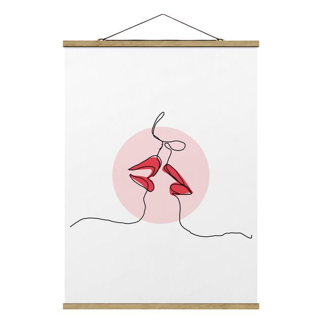 Foto su tessuto da parete con bastone - Lips kiss Line Art - Verticale 4:3