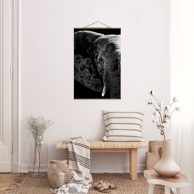 Foto su tessuto da parete con bastone - African Elephant Bianco e nero - Verticale 3:2