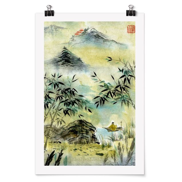 Poster - Giapponese disegno ad acquerello Bamboo Forest - Verticale 3:2