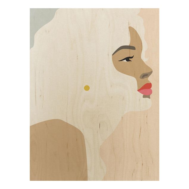 Stampa su legno - Line art ritratto Donna rosa pastello - Verticale 4:3