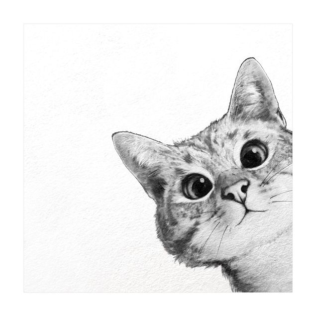 Tappeti in vinile Illustrazione disegno di gatto bianco nero quadrato su 