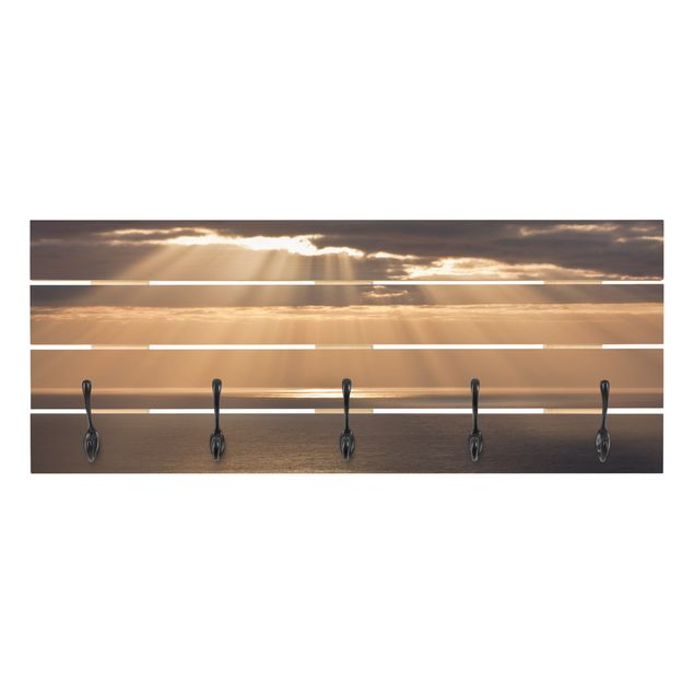 Appendiabiti in legno - Raggi di sole sopra il mare - Ganci cromati - Orizzontale