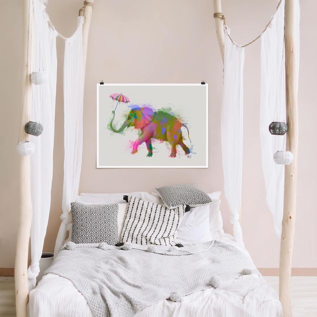 Poster cameretta bambini animali Elefante a schizzi d'arcobaleno