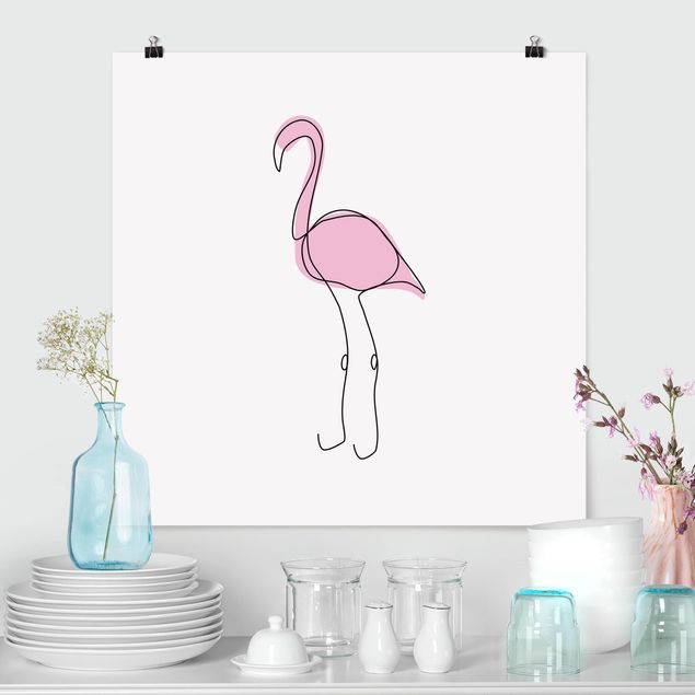 Poster - Flamingo Line Art - Quadrato 1:1