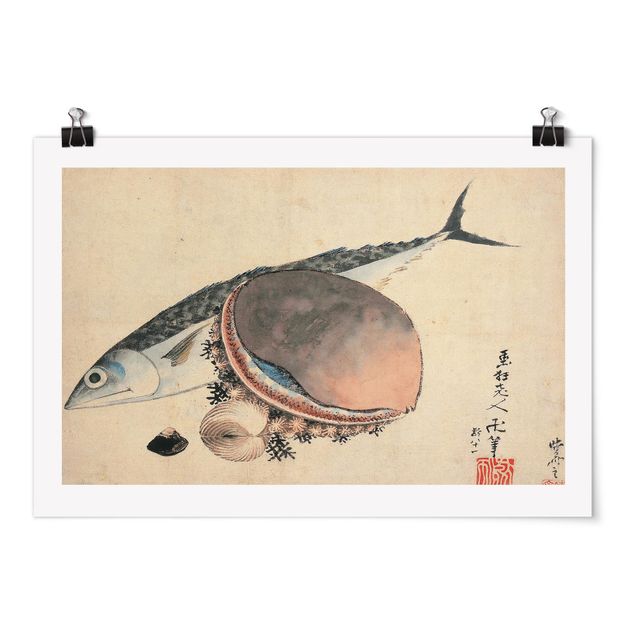 Poster - Katsushika Hokusai - Conchiglie sgombro e del mare - Orizzontale 2:3