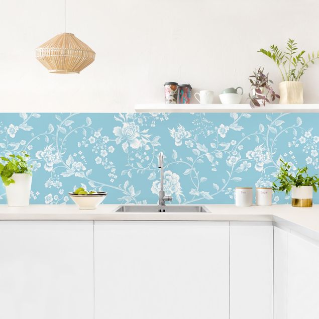 Rivestimenti cucina di plastica Viticci di fiori su blu