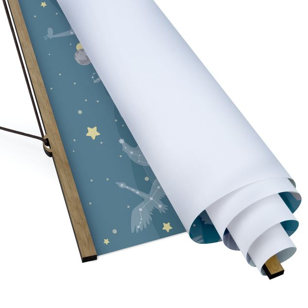 Quadro su tessuto con stecche per poster - Pianeti con Zodiac e missili - Quadrato 1:1