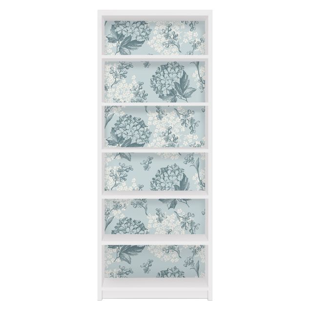 Carta adesiva per mobili IKEA - Billy Libreria - pattern in blue Hortensia