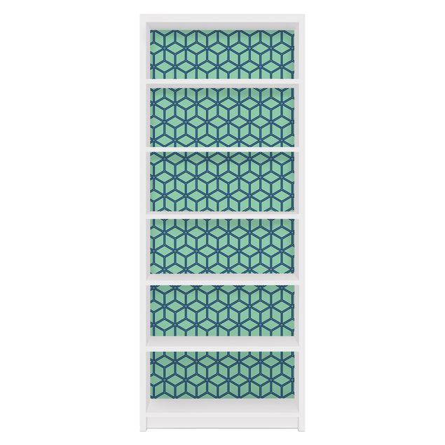 Carta adesiva per mobili IKEA - Billy Libreria - Cube pattern green