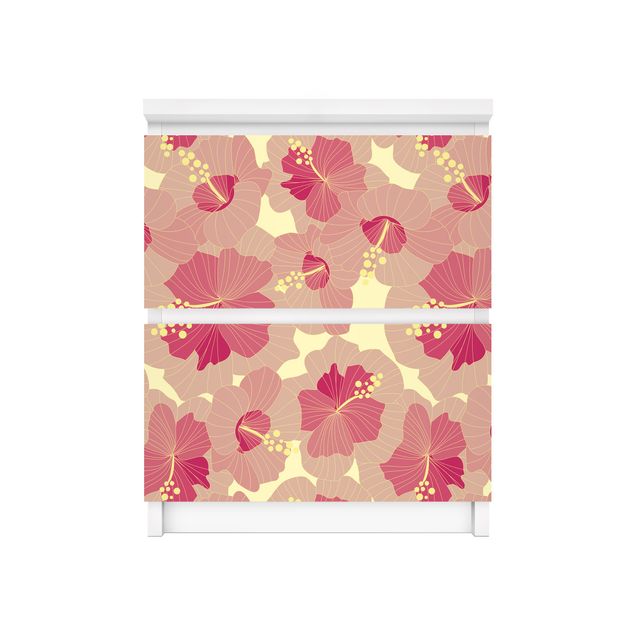 Carta adesiva per mobili IKEA - Malm Cassettiera 2xCassetti - Yellow hibiscus flower pattern