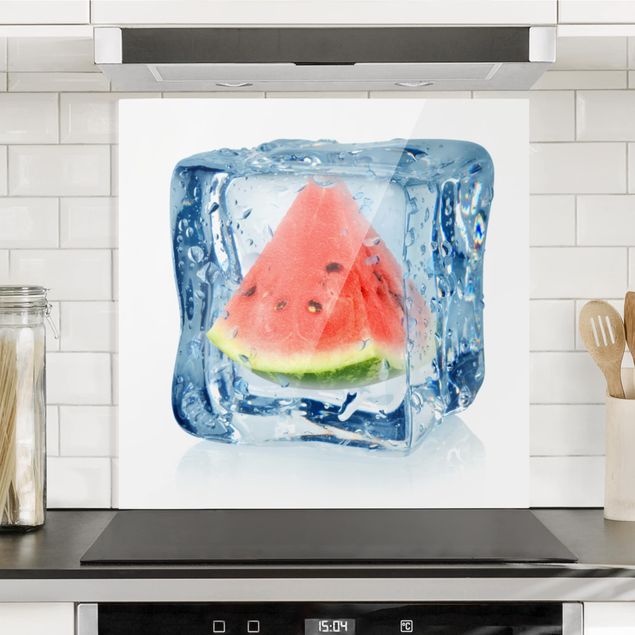 paraschizzi cucina vetro magnetico Melone in cubetto di ghiaccio