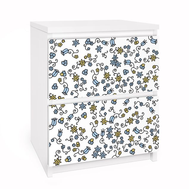 Carta adesiva per mobili IKEA - Malm Cassettiera 2xCassetti Mille Fleurs  Floral Design su