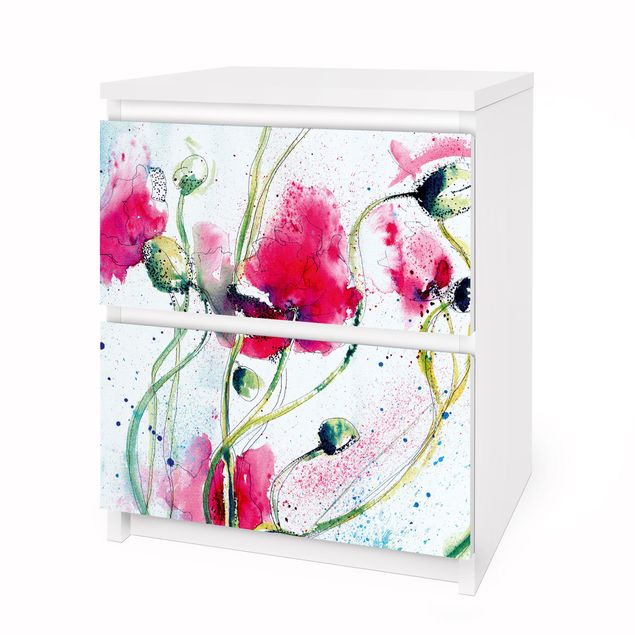 Carta adesiva per mobili IKEA - Malm Cassettiera 2xCassetti - Painted Poppies