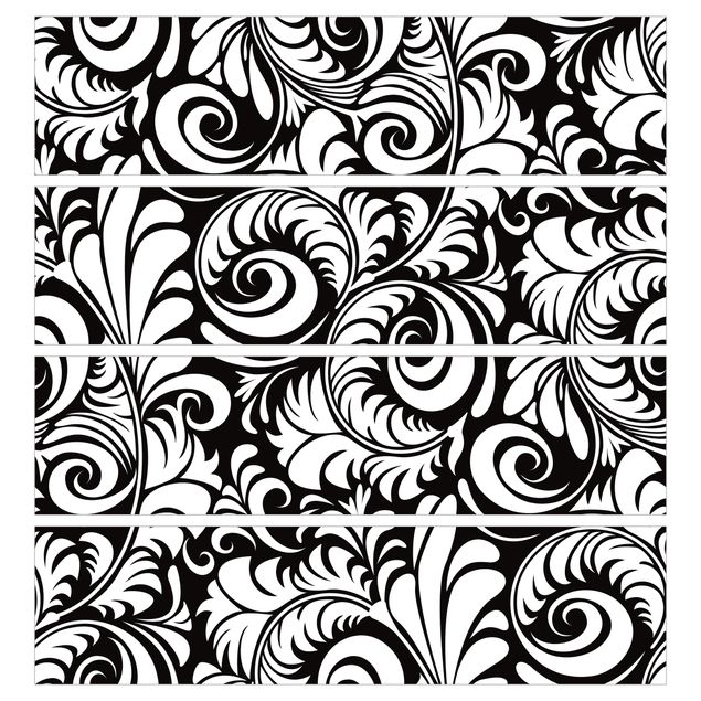 Carta adesiva per mobili IKEA - Malm Cassettiera 4xCassetti - Black and White Leaves Pattern