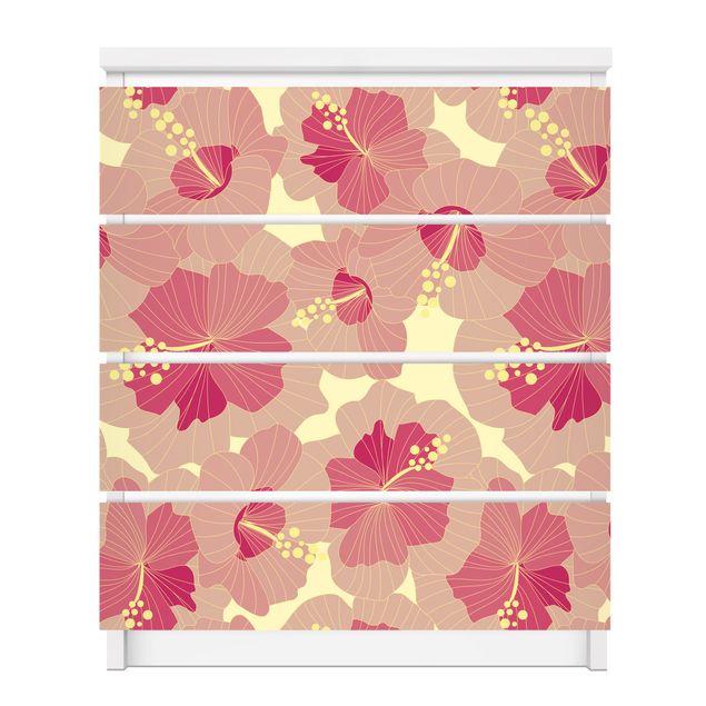 Carta adesiva per mobili IKEA - Malm Cassettiera 4xCassetti - Yellow hibiscus flower pattern