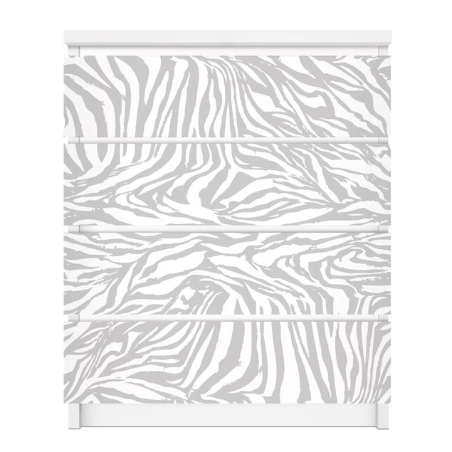 Carta adesiva per mobili IKEA - Malm Cassettiera 4xCassetti - Zebra Design Light Grey