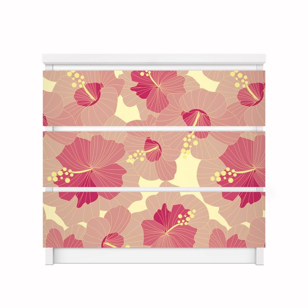 Carta adesiva per mobili IKEA - Malm Cassettiera 3xCassetti - Yellow hibiscus flower pattern