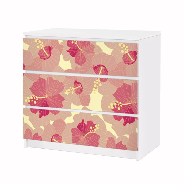 Carta adesiva per mobili IKEA - Malm Cassettiera 3xCassetti - Yellow hibiscus flower pattern