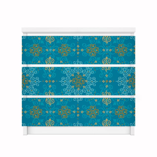 Carta adesiva per mobili IKEA - Malm Cassettiera 3xCassetti - Oriental Ornament Turquoise
