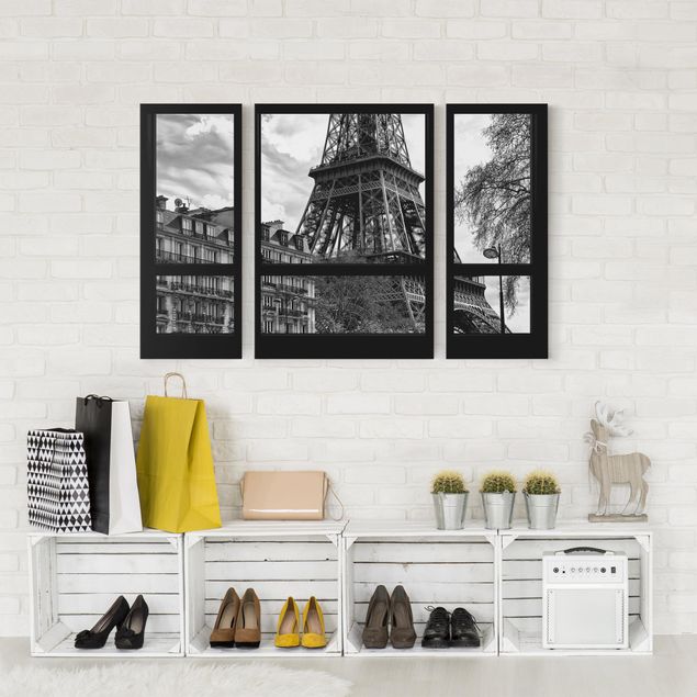 Riproduzioni su tela Window View Paris - Close To The Eiffel Tower In Black And White