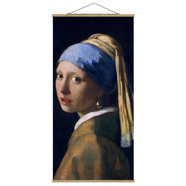 Quadro su tessuto con stecche per poster - Jan Vermeer van Delft - Ragazza con l'orecchino di perla - Verticale 2:1