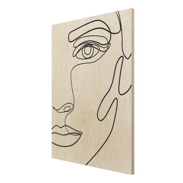 Stampa su legno - Line art ritratto Donna Bianco e nero - Verticale 4:3