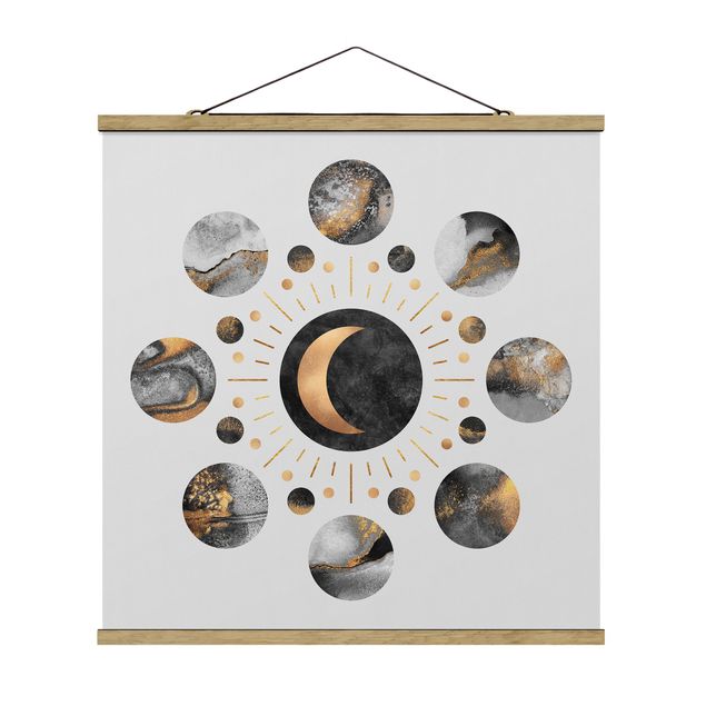 Quadro su tessuto con stecche per poster - Elisabeth Fredriksson - Moon Phases astratta dell'oro - Quadrato 1:1