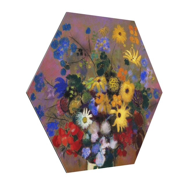 Esagono in Alluminio Dibond - Odilon Redon - fiori in un vaso