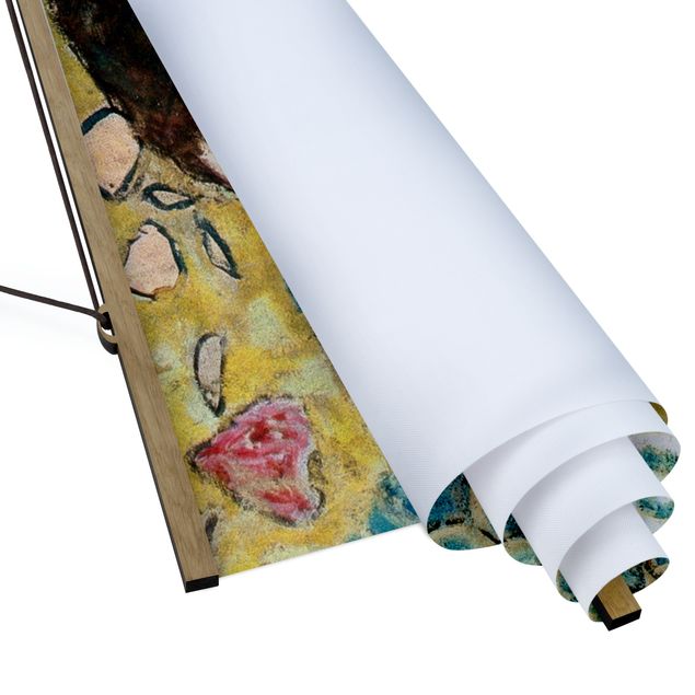Quadro su tessuto con stecche per poster - Gustav Klimt - Donna con ventaglio - Verticale 2:1