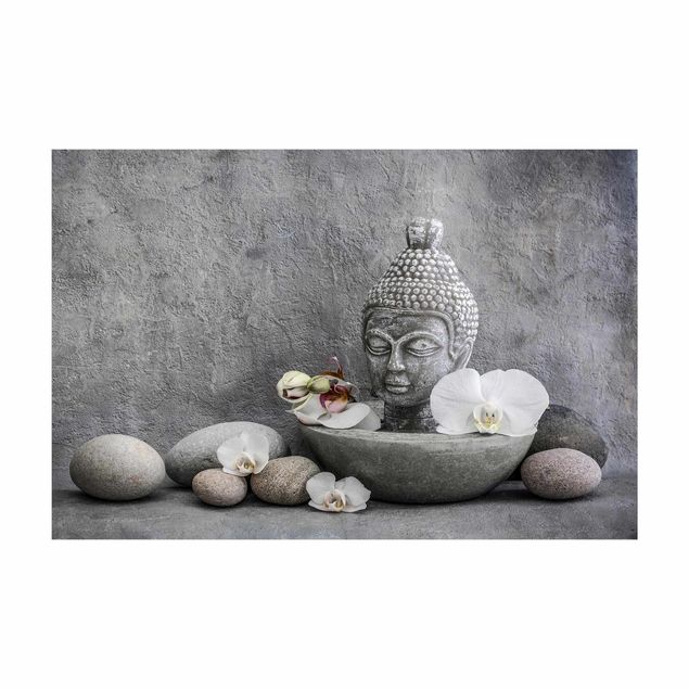 Tappeti grandi Buddha Zen, orchidea e pietra